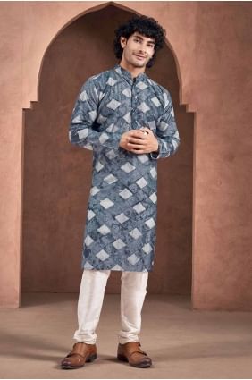 Blue Men Kurta in Viscose with Digital print KURR274