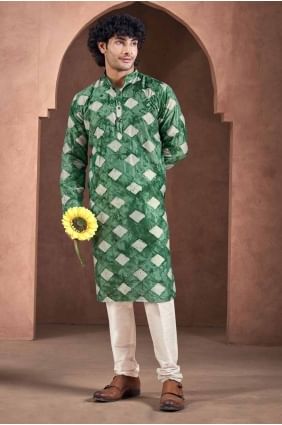 Green Digital print Viscose Men Kurta KURR275