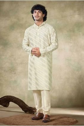 Viscose Off white  Men Kurta in Embroidered KURR280