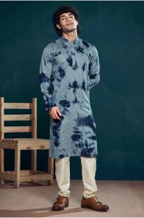 Viscose Men Kurta with Digital print in Blue KURR286