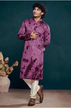Digital print Viscose Men Kurta in Purple with Dupatta KURR289