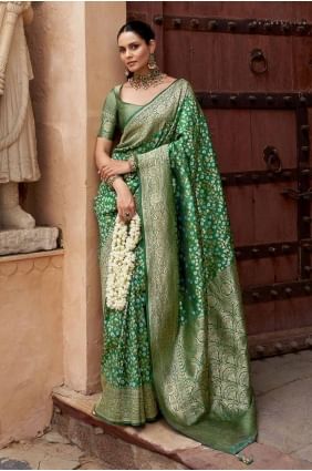 Banarasi silk Saree in Green with Weaving SR27726