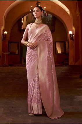 Pink Banarasi silk Saree with Weaving SR27728