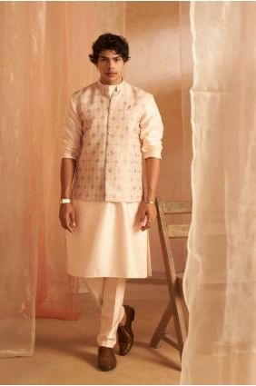 Men Kurta in Peach Viscose with Digital print INWU0017