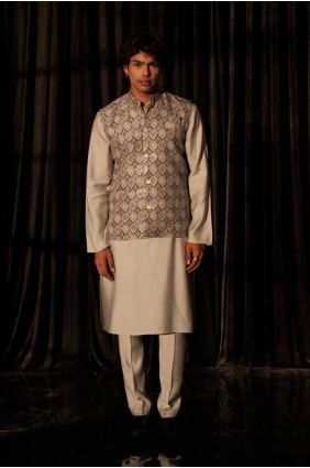 Digital print Viscose Grey Men Kurta  INWU0019