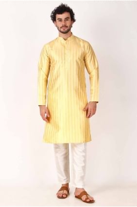 Weaving Art silk Lemon  Men Kurta  KURR343