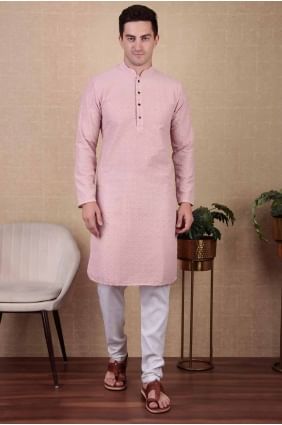 Embroidered Cotton Pink Men Kurta   KURR360