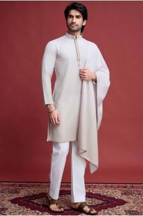 Men Kurta in Beige  Rayon with Mirror INWU0024