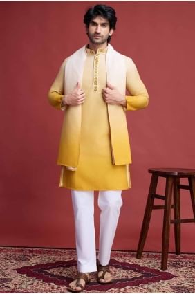 Mirror Men Kurta in Yellow Rayon INWU0025