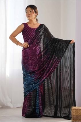 Black Sequins Saree in Georgette SR27744