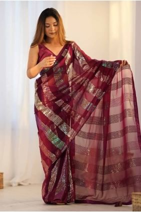 Sequins Saree in Maroon Georgette SR27748