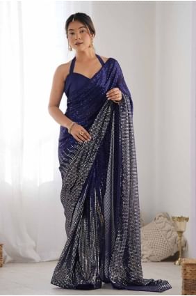 Blue Saree in Sequins Georgette SR27750