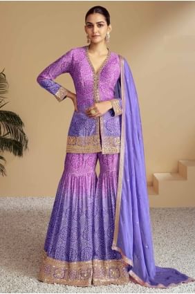 Violet  Embroidered Chiffon Palazzo Suit PZ4077