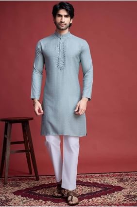 Men Kurta in Pista  Viscose with Mirror KURR363