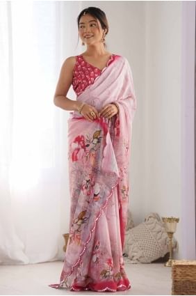 Digital print Chiffon Saree in Pink SR27780