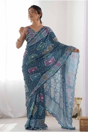 Green digital print Saree in Chiffon SR27781