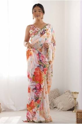 Chiffon Multicolor Saree in digital print SR27786