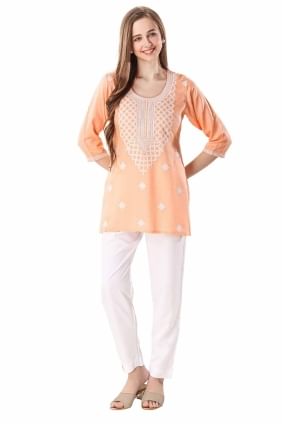 Peach Embroidered Rayon Kurti KTI2565