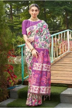 Printed Tussar silk Saree in Voilet  SR27787