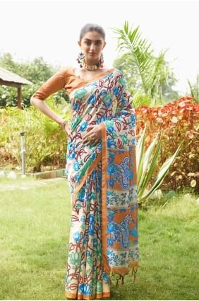 Mustard Saree with Printed Tussar silk SR27792