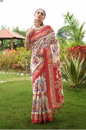 Tussar silk Printed Maroon Saree with Blouse SR27793