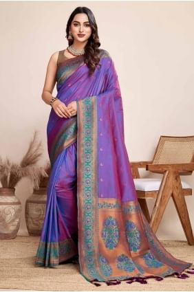 Jacquard silk Weaving Voilet  Saree with Blouse SR27804