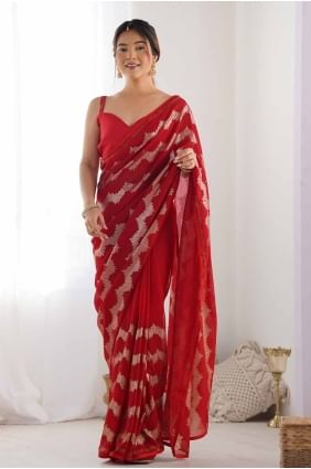 Cotton Saree with Sequins embroidered in Red SR27811