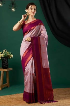 Weaving Banarasi silk Saree in Pink with Blouse SR27830