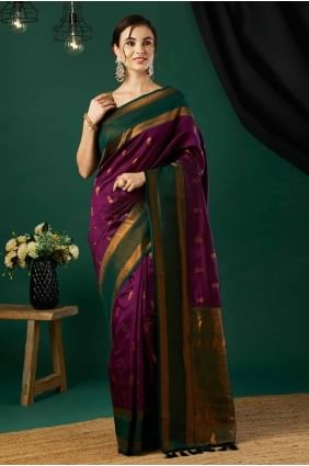 Saree  Wine Banarasi silk with Weaving SR27832