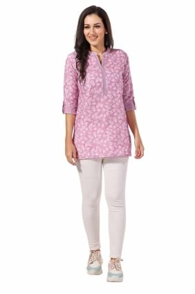 Pink Kurti in Printed Rayon KTI2577
