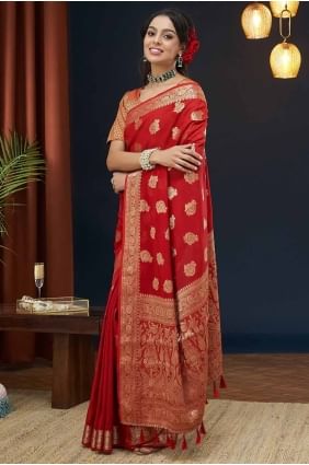 Red Georgette Saree with Weaving SR27835