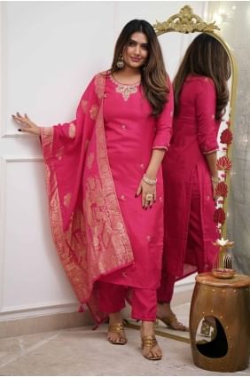 Embroidered Silk Straight Pant Suit in Gajri  SK154794