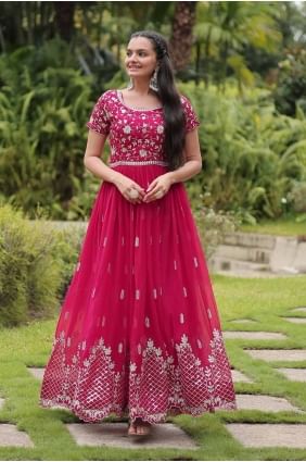 Pink Gown Dress in Embroidered Faux georgette GW1013