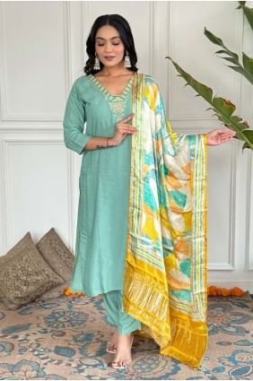 Embroidered Viscose Straight Pant Suit in Sky blue  with Dupatta SK154810