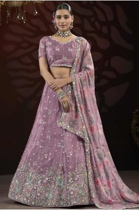 Lehenga in Violet chiffon with Embroidered  LC8171