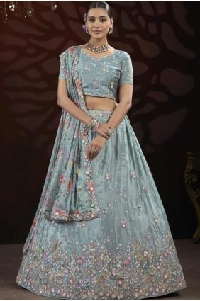 Grey Lehenga in chiffon with Embroidered in grey choli  LC8172