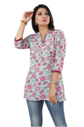 Kurti in Sky blue  Rayon with Digital print KTI2582