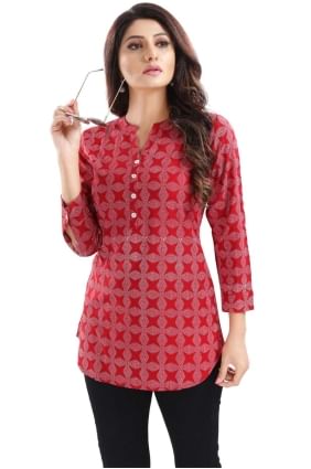 Red Digital print Kurti in Rayon KTI2584