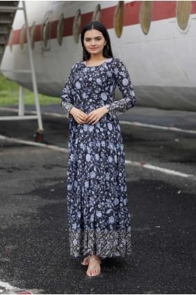 Georgette Black Gown Dress in Embroidered GW1015