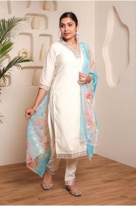 Off white  Salwar Kameez with Embroidered Chanderi SK154827