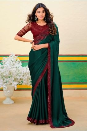 Georgette Saree with Weaving in Dark green  SR27854