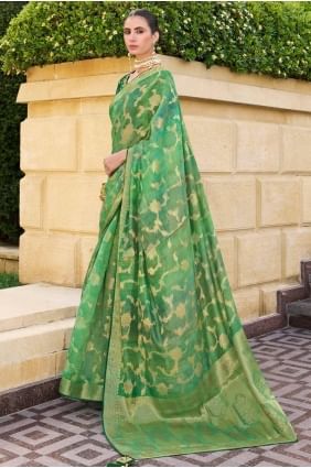 Jacquard Saree in Green with Weaving SR27861