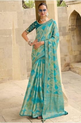 Jacquard Saree in Sea green  with Weaving SR27868
