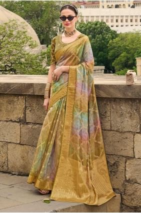 Weaving Jacquard Avocado green  Saree with Blouse SR27869