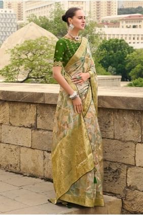Green Saree in Jacquard with Weaving SR27870