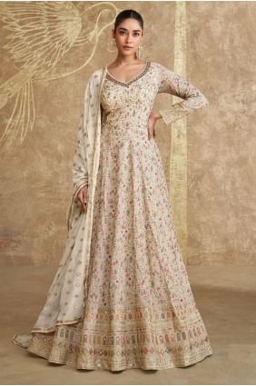 Beige Georgette Embroidered Eid Anarkali Suit with Dupatta AS4002