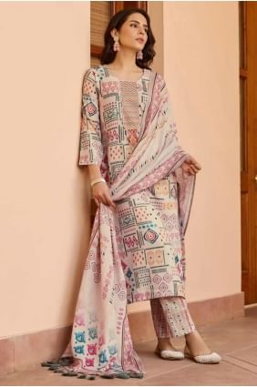 Cotton Printed Pink Straight Pant Suit with Dupatta SK154861