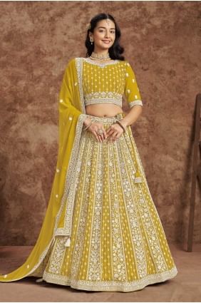 Embroidered Faux georgette Lehenga  in Yellow LC8173