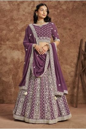 Embroidered Faux georgette Purple Lehenga  with Purple Choli LC8174