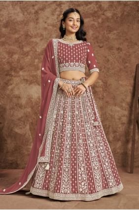 Faux georgette Embroidered Brown Lehenga  with Dupatta LC8176